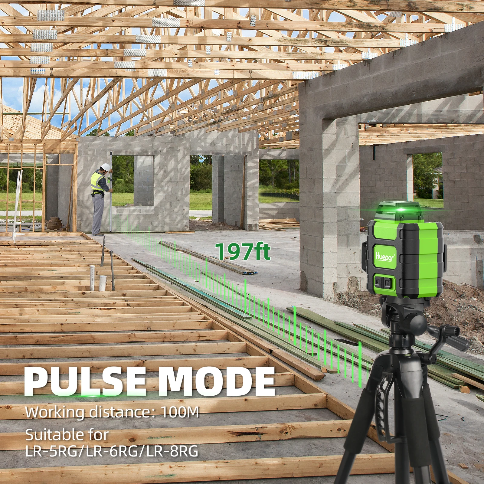 Huepar 12 Lines Laser Level  with Retractable Ruler 3D Cross Line Laser  Self-leveling with Pulse Mode & Hard Carry Case