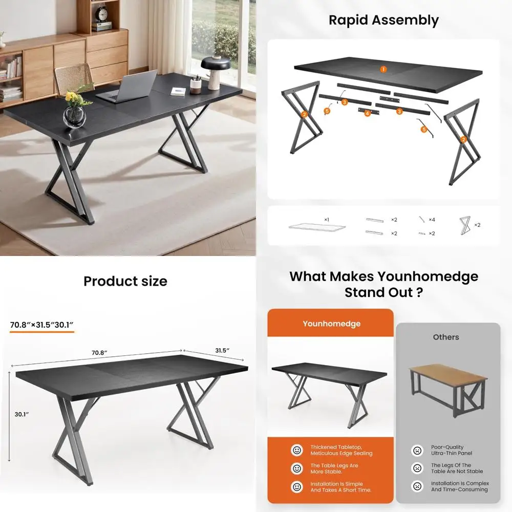 مكتب مكتب واسع مقاس 70.9 بوصة: إطار متين، تصميم عصري أنيق للاستخدام المنزلي في العمل #1