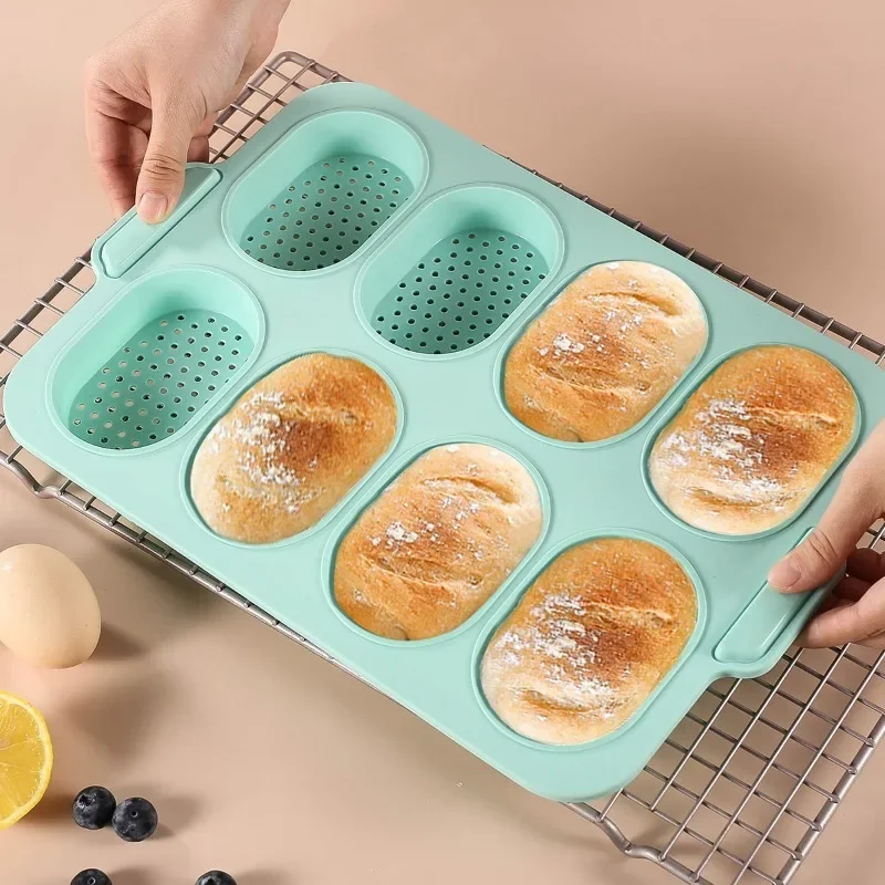 

Silicone Baguette Pan, Nonstick French Bread Mold Perforated Pan 3 Wave Loaves Toast Loaf Bake Mold 8 Gutter Bread Crisping Tray