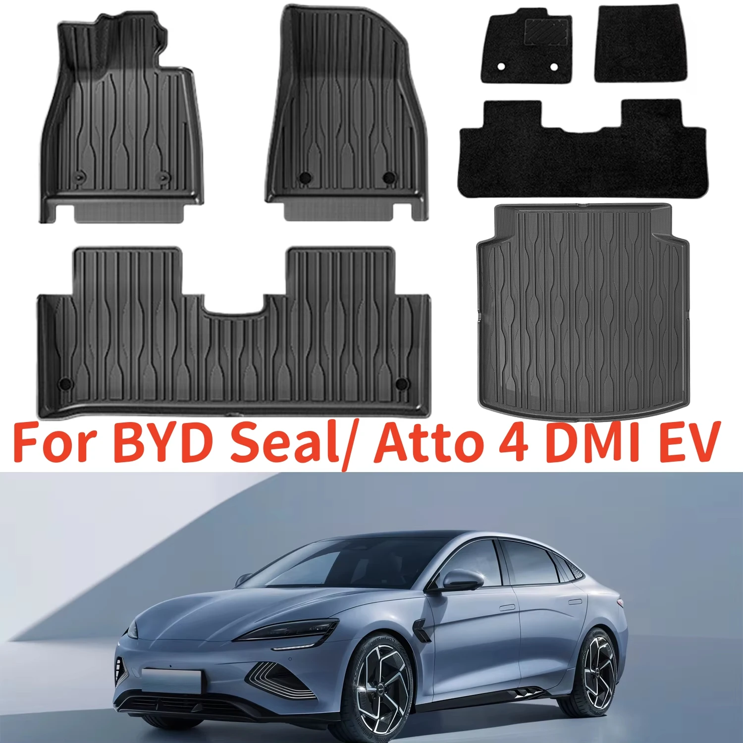 For BYD Seal / Atto 4 2022 2023 2024 EV/DMI Floor Mats Cargo Liner, Waterproof Anti-slip Trunk Mat TPE Foot Pads Left Hand DrIve