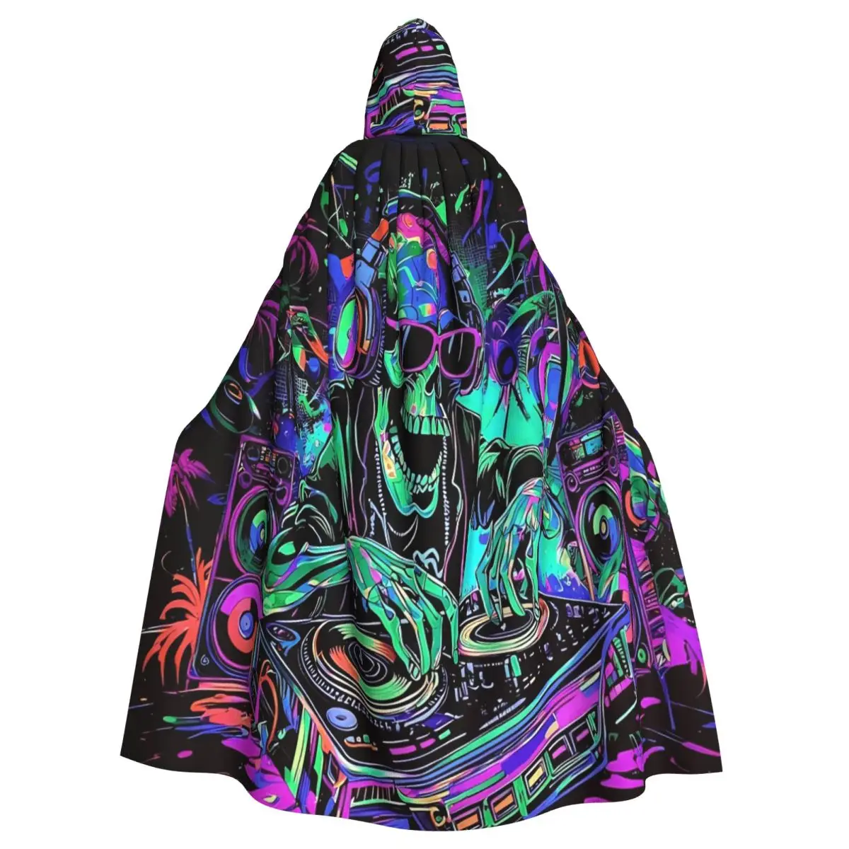 Psychedelic Skull Halloween Gothic Halloween Cosplay Cloak Rock Music Hooded Cape for Aldult