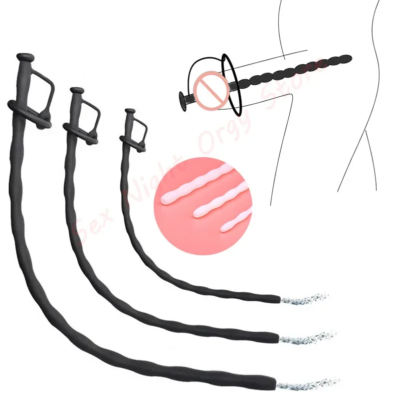 Dilatador de catéter uretral hueco de silicona SM, estimulación del ojo de caballo, tapón para pene con sonido, insertar la uretra, Juguetes sexuales para adultos para hombres Gay