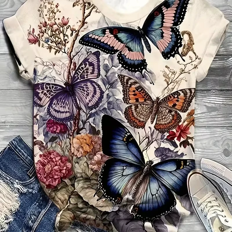 New Butterfly Pattern 3d Print T-shirt Women Fashion Oversized Breathable T shirt O-neck Short Sleeve Top Tees Women Clothes Y2k