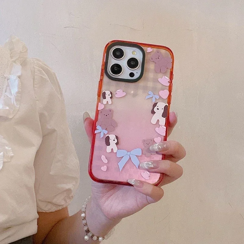 

Dog Rabbit Peach Gradient Border 2.0 Acrylic Phone Case Cover for IPhone 11 12 13 14 15 Pro Max Case