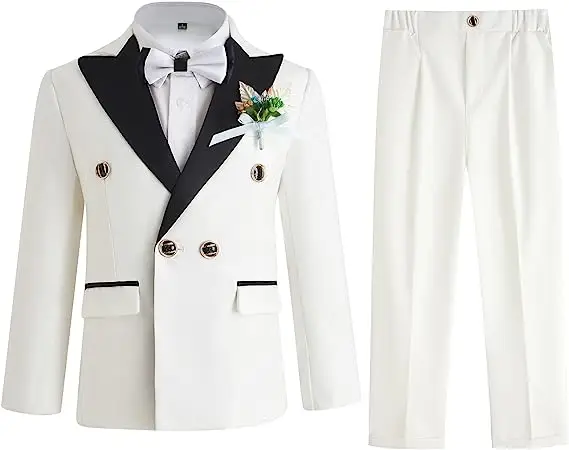 Boys Girls White Jacket Pants Botwtie 3PCS Photograph Suit Baby Kids Birthday Party Dress Children Wedding Prom Tuxedo Costume