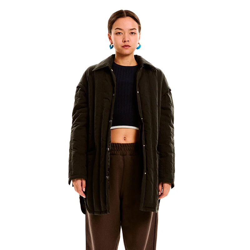 

Винтажная зимняя женская куртка оверсайз из хлопка с воротником-стойкой и ручной строчкой, цвет...