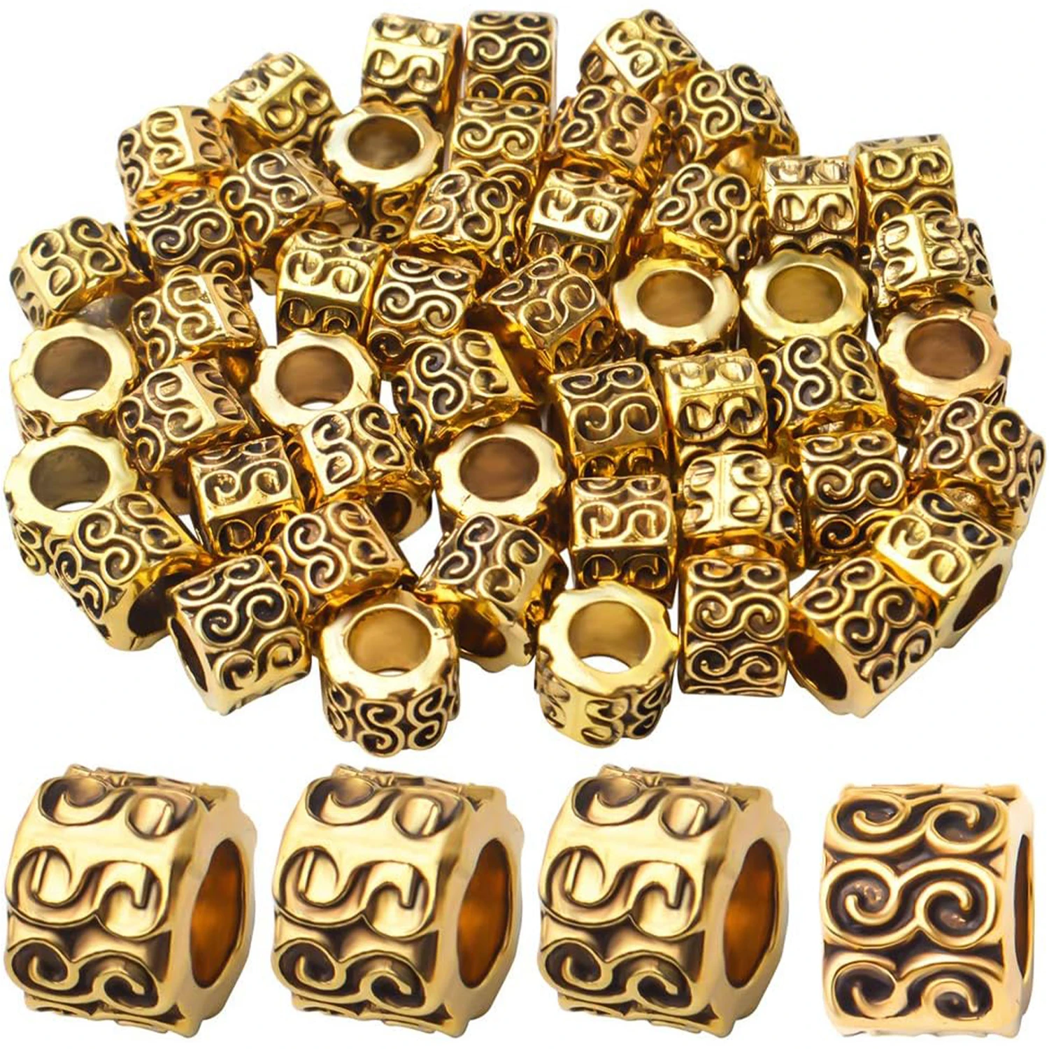 

50pcs Alloy Large Hole Column Spacer Beads Rondelle Jewelry Spacers Tube Bead spacers for Bracelet Necklace Jewelry Supplies