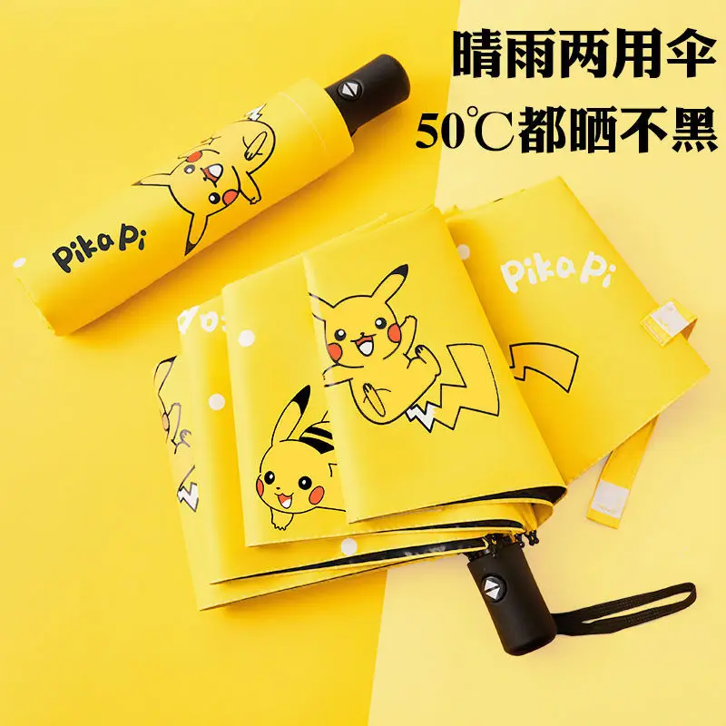 

Hot Sale Pikachu Automatic Folding Umbrella Dual Use for Sun Rain UV Protection Ins Style Portable Parasol for Female Students