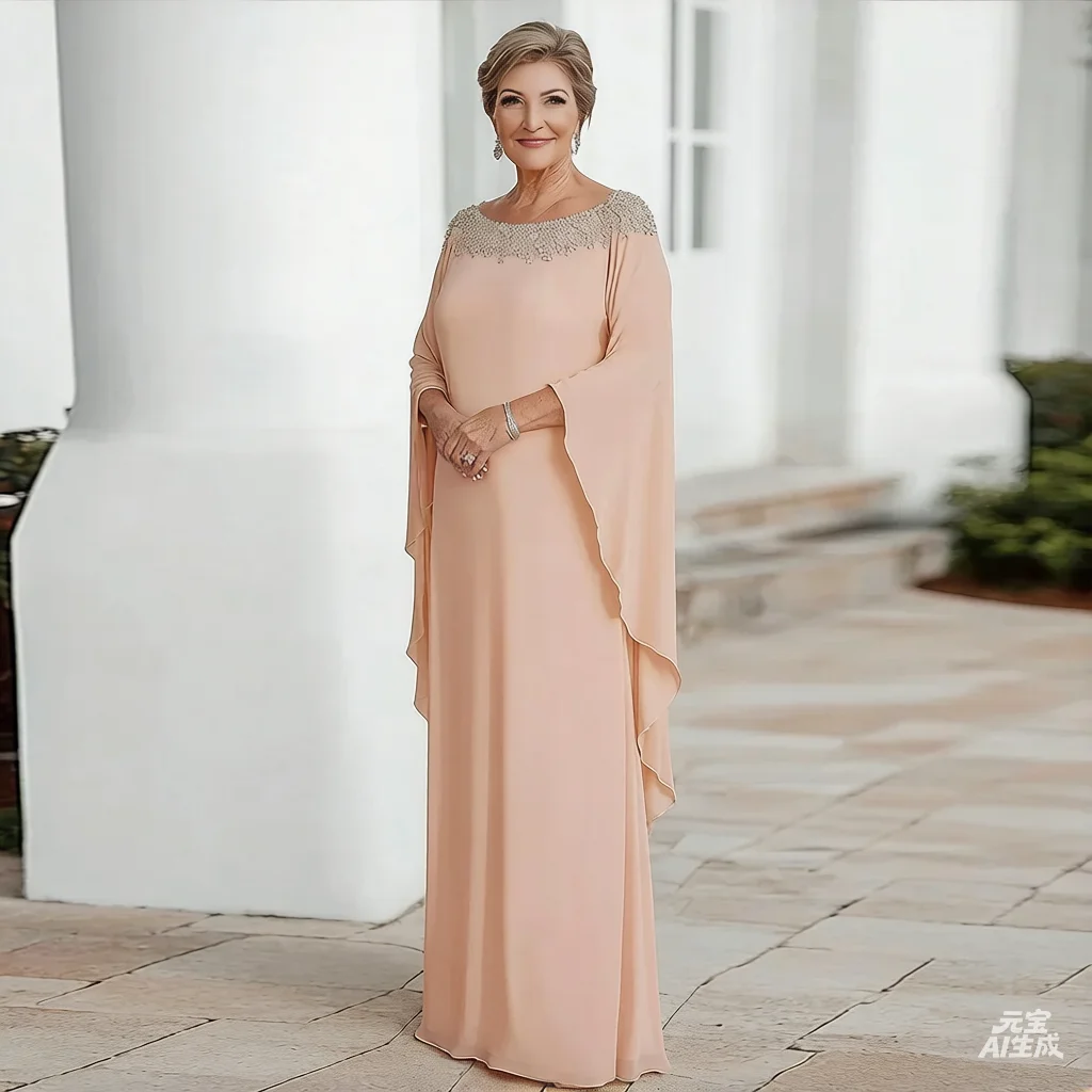 

Индивидуальное длинное платье для матери невесты на свадьбу, в пол, с рукавами-крылышками, для гостей на свадьбу, расшитое бисером, вечернее платье макси