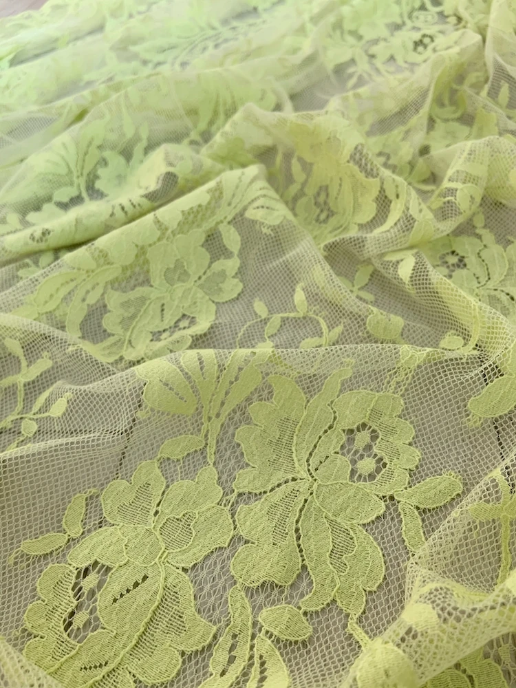 

1.5 meter Green Chantilly Lace Fabric with Fringe For Bridal Dress, Wedding Dress French Lace Fabric