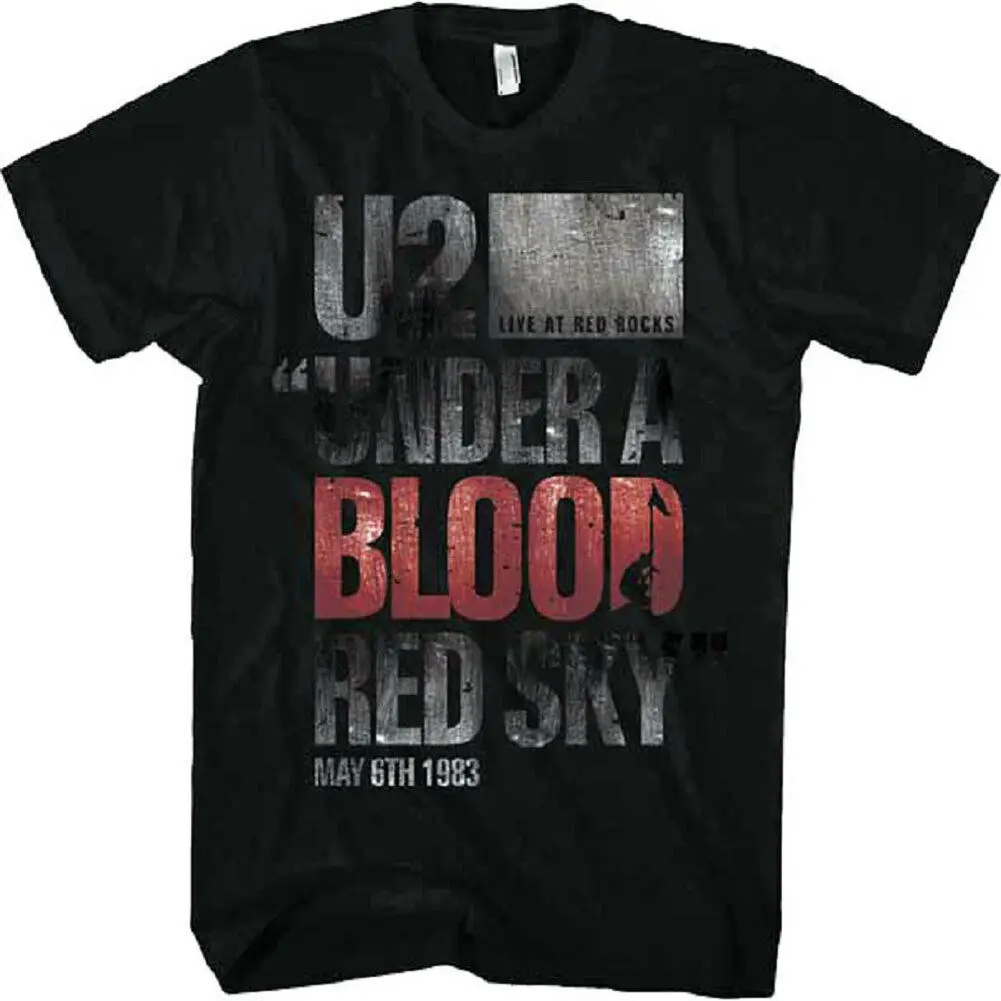 Camiseta oficial de banda de Rock irlandés, U2, Under a Blood Red Sky, Bono, Edge, Adam T