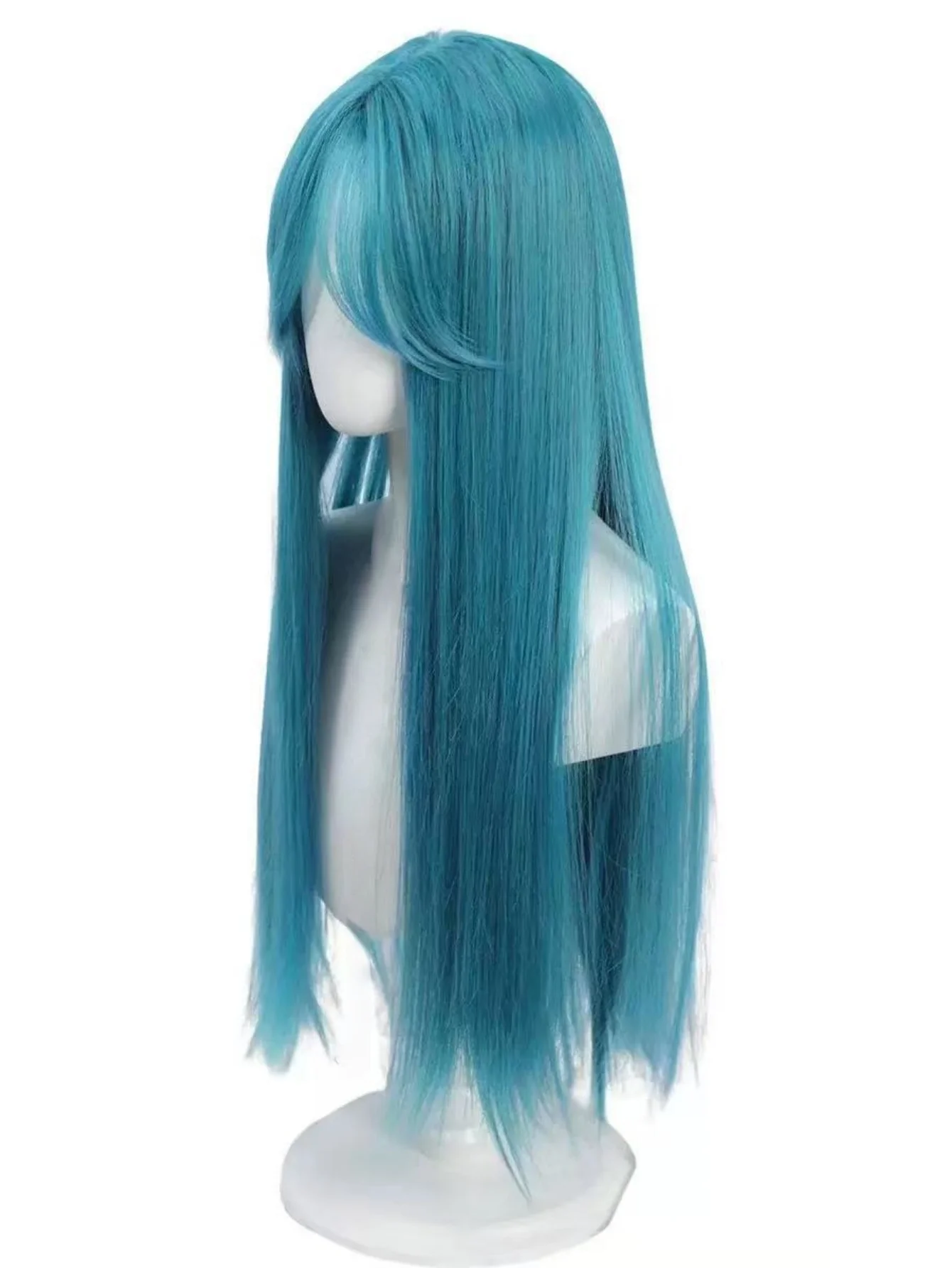 

Anxin Brand Synthetic Fiber Wig: Lake Blue Long Straight Hair with Bangs, Smooth Strands, Made from High-Quality High-Temperature Fiber, a Fashionable and Trendy Item