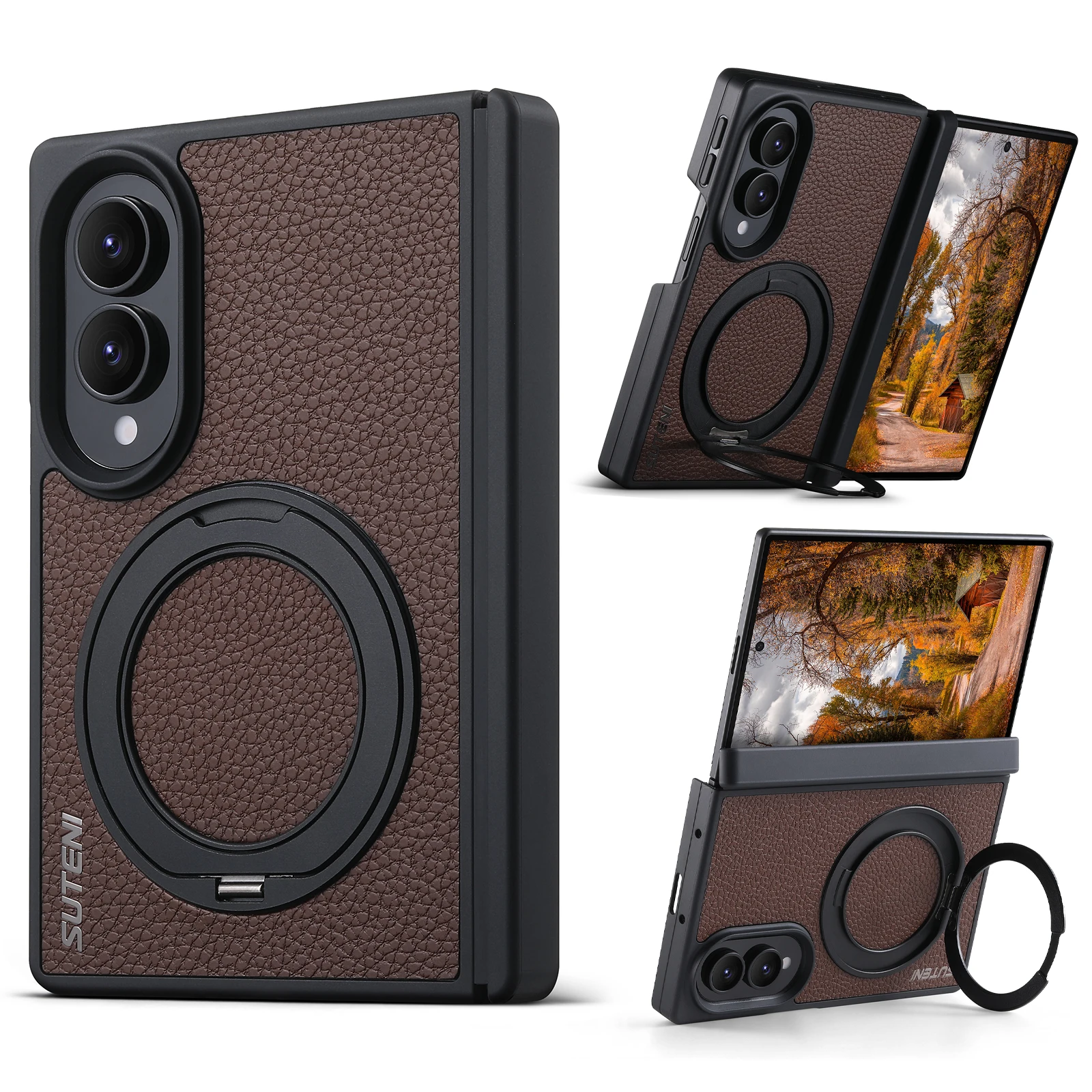 SUTENI for Samsung Galaxy Z Fold 8 Phone Case Equipped With Central Axis Protection Magnet Wireless Charging 360° Rotating Stand