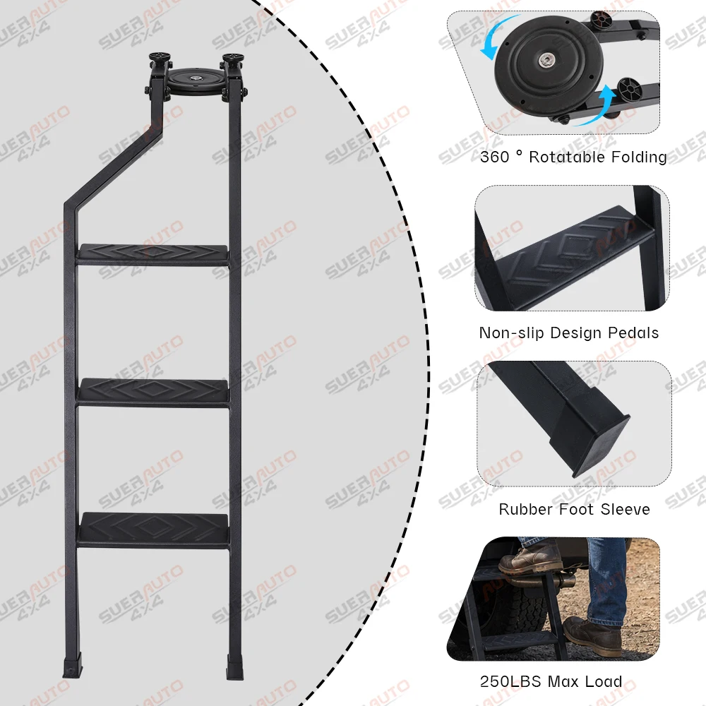Tailgate Ladder For Ford Ranger T6 T7 T8 2012-2022 Wildtrak XL XLT Foldable 360° Swivel Truck Bed Access Ladder Pickup Rear Step