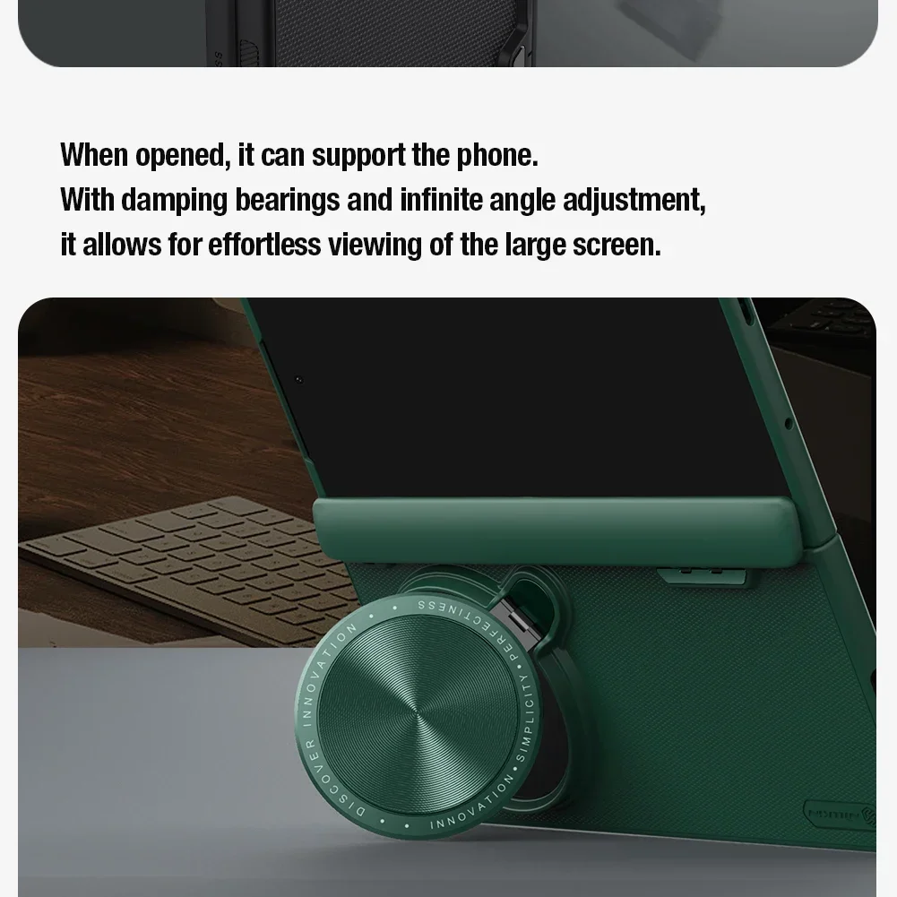 For OnePlus Open Case NILLKIN Frosted Shield Prop Full Coverage Lens Flip Bracket For One Plus Open With Mobile Phone Holder