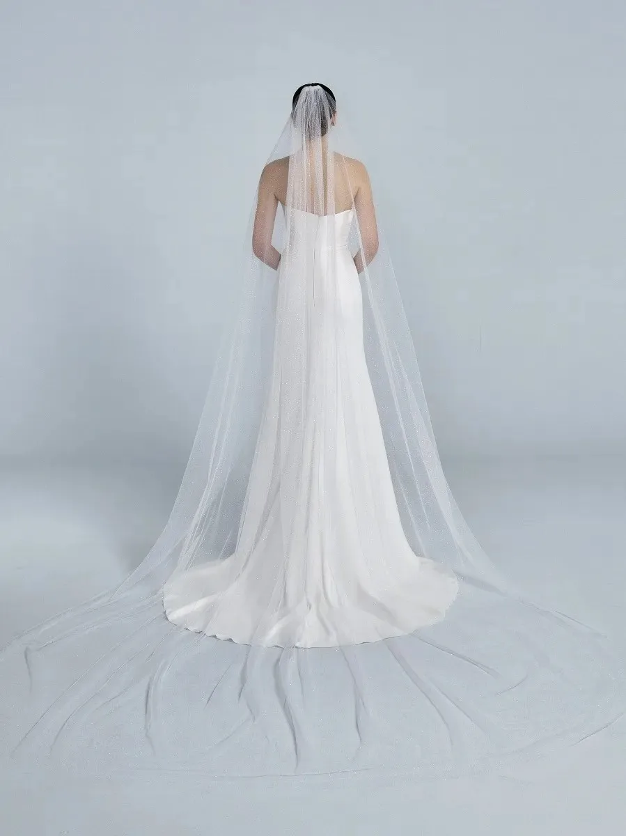 Elegant 3 Meters Glitter Tulle Cathedral Wedding Veil with Comb 1 Layer Bridal Veil Luxurious Hair Accessories G101
