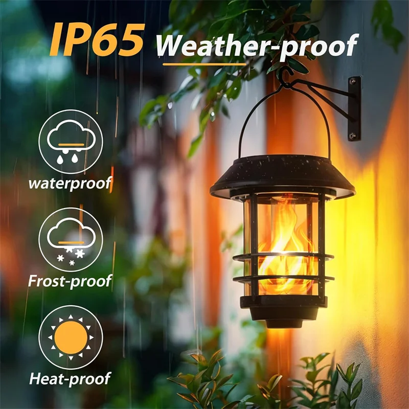 Upgraded Solar Flickering Flames Hanging Light Solar Powered Lantern Waterproof Garden Ornaments For Yard Pathway Patio Decor