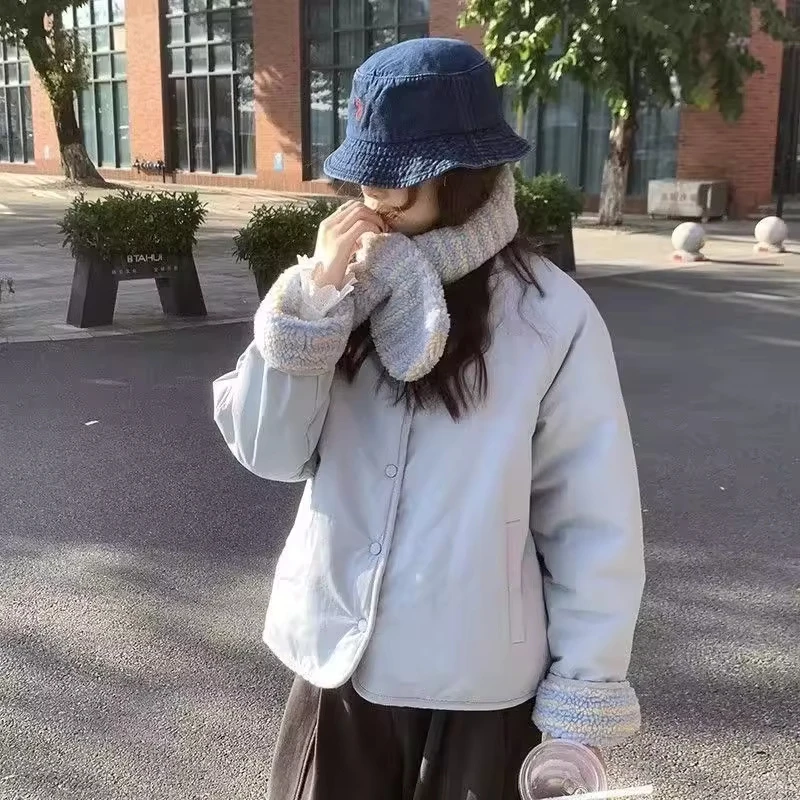 Padded Clothes Fleece Korean Padded Clothes Vibe Wind Scarf Padded 2026 New Warm Loose Coat