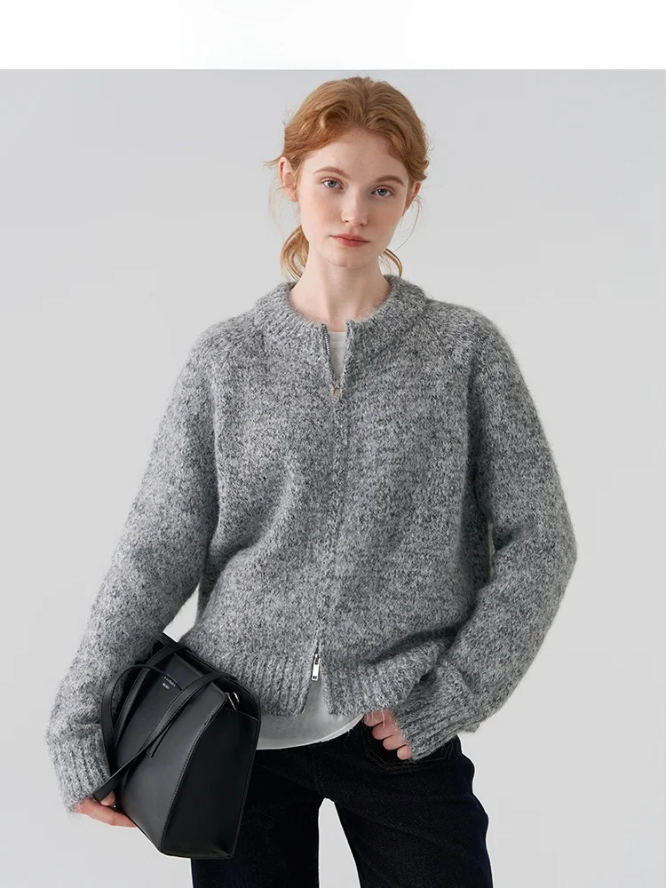 

Retro Sle Knitted Cardigan Women's Casual Double Zipper Floral Tead Sweater Jaet Spring Design Soft Wool Blend Long Sve