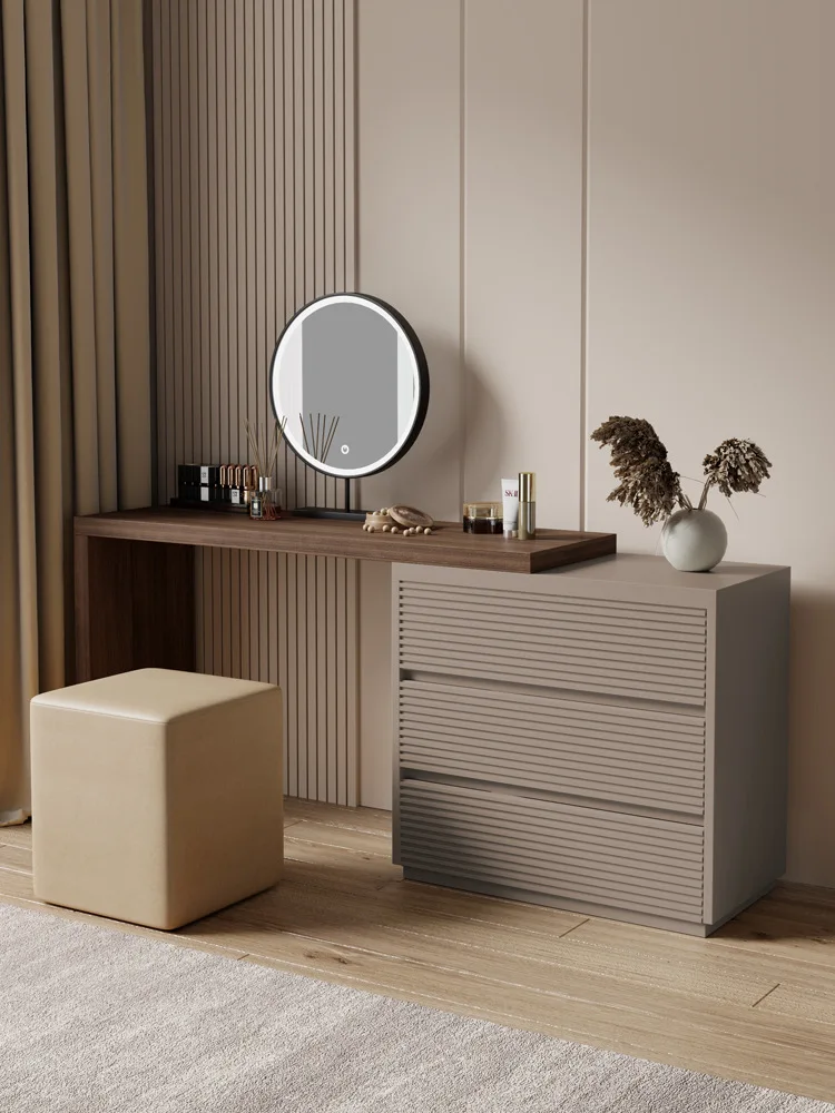 

Storage cabinet bedroom simple modern bedside bucket cabinet solid wood light luxury retractable makeup table