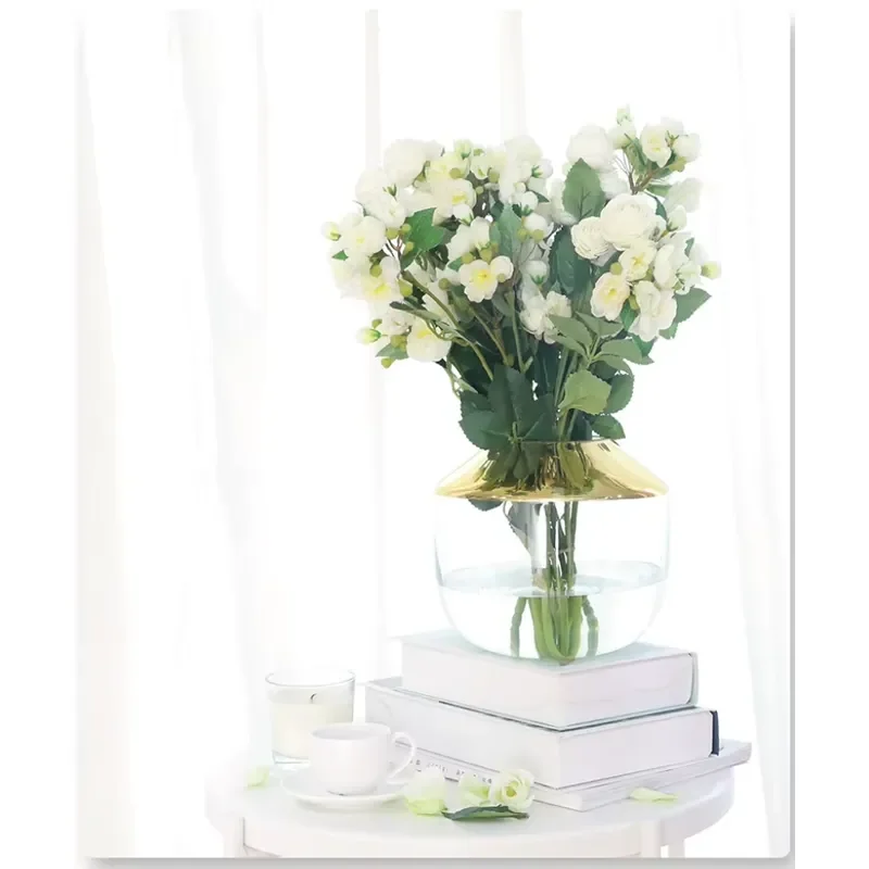 Modern Gold Plated Crystal Glass Vase Transparent White Creative Home Decor Wedding Party Table Centerpiece Elegant Interior