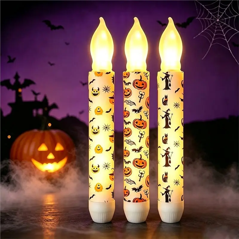 ABMR-Flameless 6PCS Halloween Pillar Candles With Remote-Control 3D Wick Flickering For Table Centerpiece Decorations