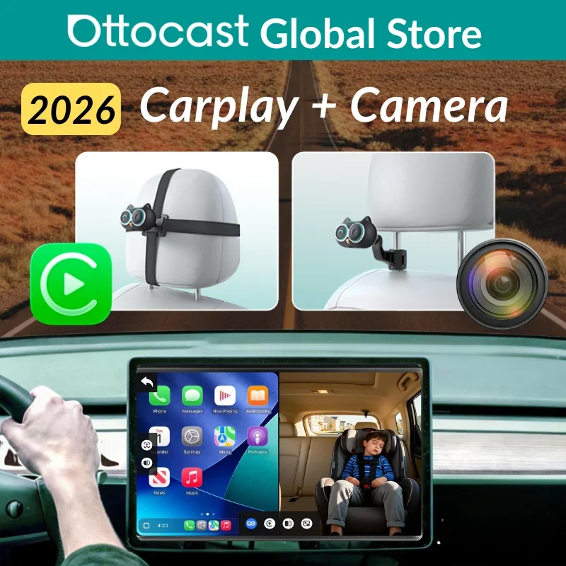 Adaptador Inalámbrico CarPlay OTTOCAST Cabin Care, Monitor para Bebés 1080P HD 150 °   Cámara de Visión Nocturna Gran Angular en Tiempo Real para el Asiento Trasero