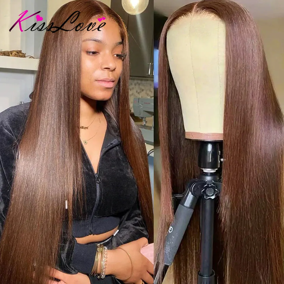 # 4 Peluca recta marrón Chocolate 13x4 13x6 Pull Go con cordón elástico pelucas frontales de encaje completo HD 5x5 pelucas sin pegamento cabello humano