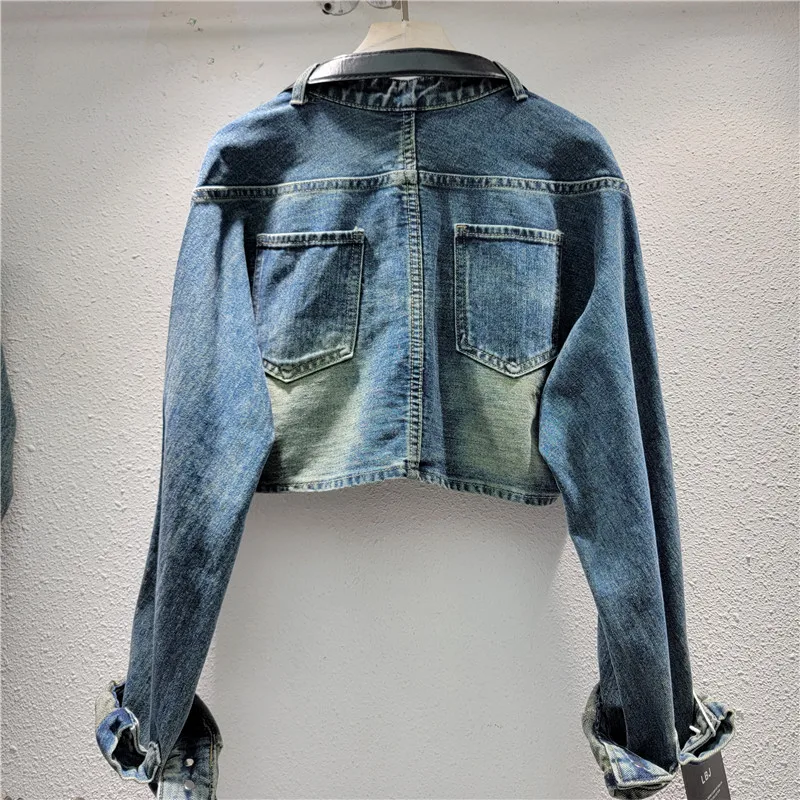Tannt femmes manteau manches chauve-souris irrégulière courte veste en jean manteaux asymétrie mode décontracté bleu Denim manteaux pour les femmes 2025 nouveau