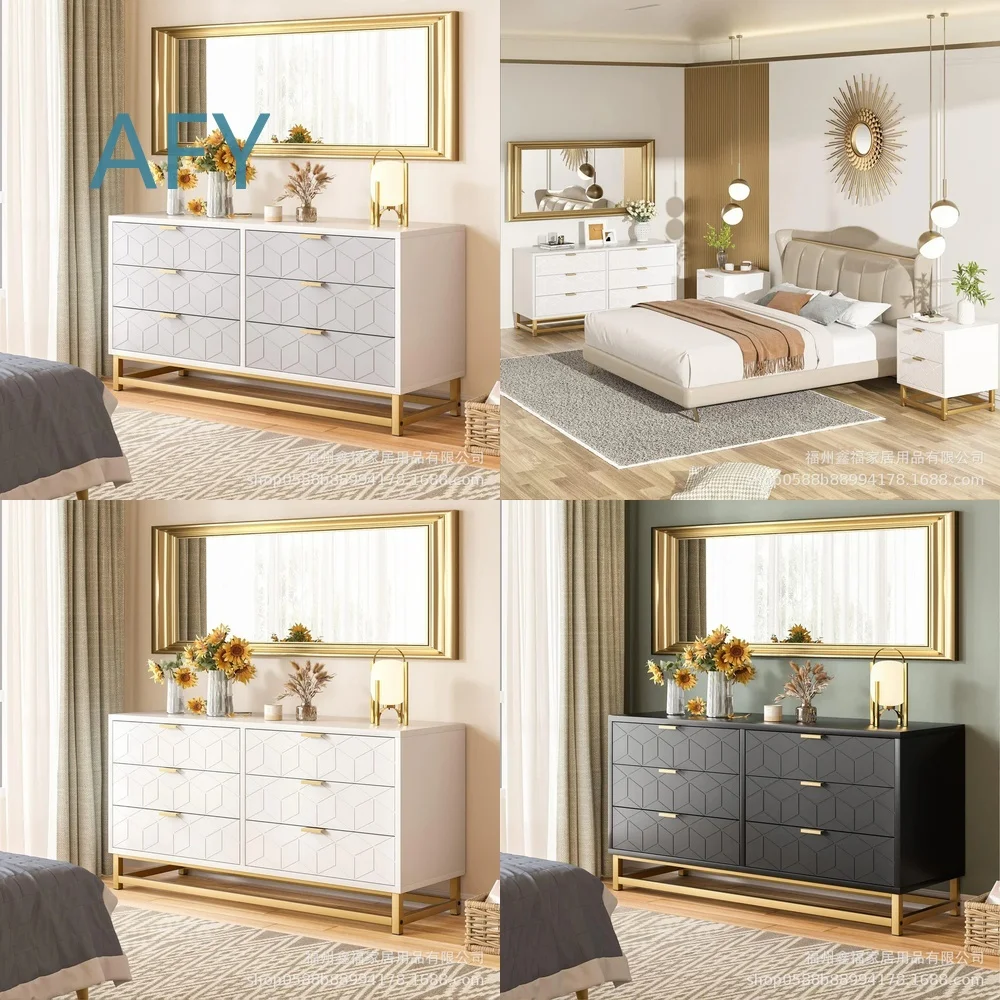 New Custom Wooden Six Drawer Dresser Cabinet for Bedroom Home Office Storage Furniture with Modern Minimalist Design for IKEA