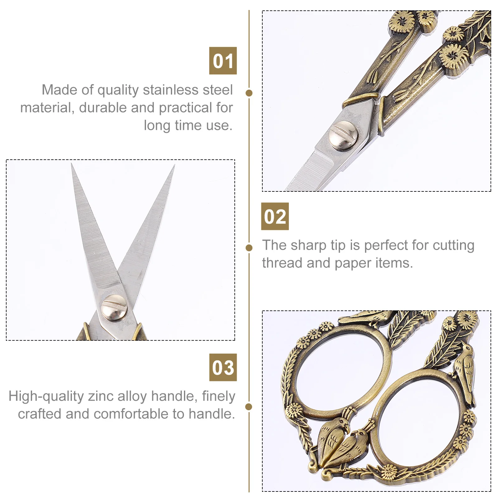 Retro Bird Design Stainless Steel Embroidery Scissor Professional Tailor Craft Scissors for Sewing Thread Cutting DIY Art