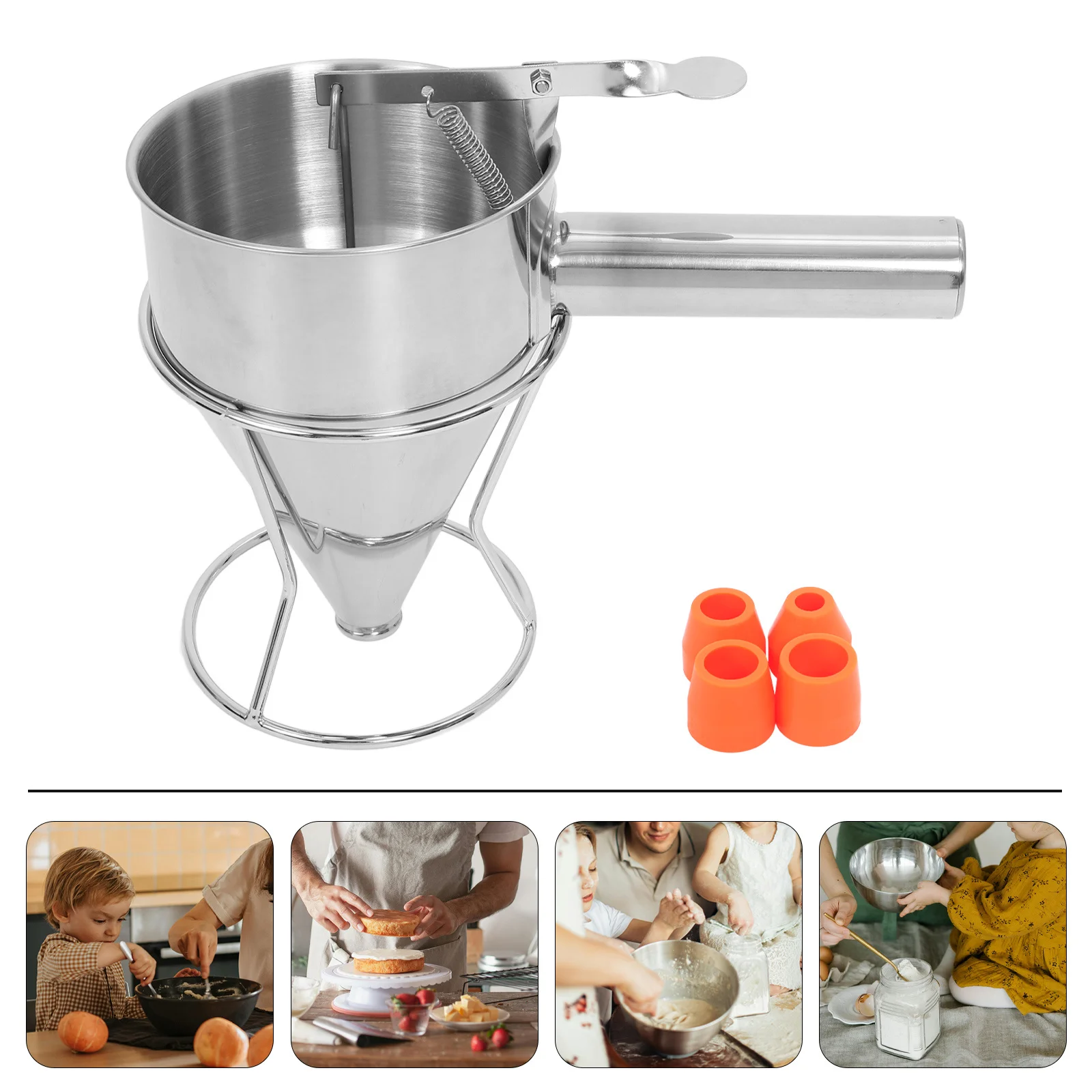 

1Set Stainless Cone Funnel Kitchen Tool Detachable Handle Syrup Dispenser Batter Pancake Octopus Balls Maker Stand