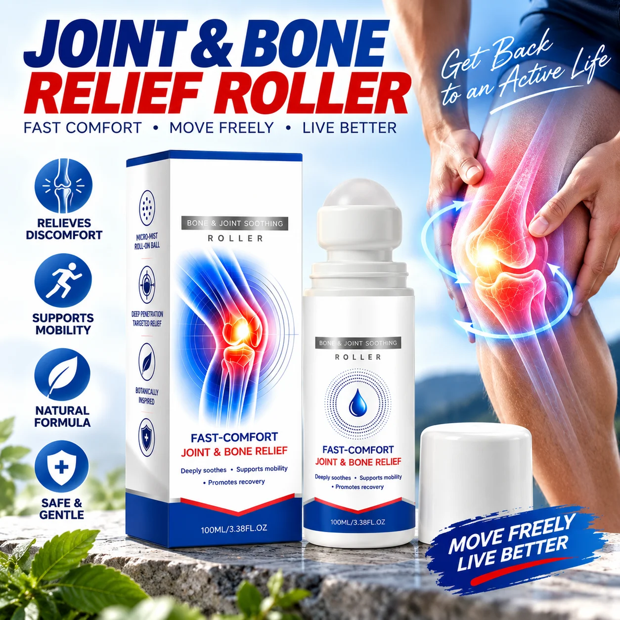 Gelenkroller 100ml Mikronadel-Gelenkrollerball Beruhigende Massageflüssigkeit für Knie, Schulter, Ellbogen, Handgelenk, Rücken, Nacken Tägliche Pflege