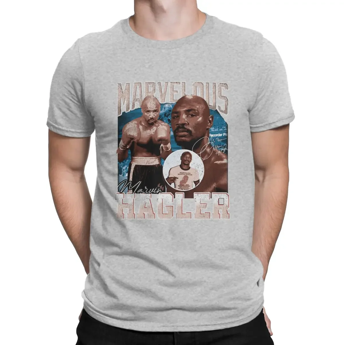 Men Marvelous Music Marvin Hagler Round Neck Pure Cotton T Shirt Hip Hop American Middleweight Boxer Creative TShirt for funny