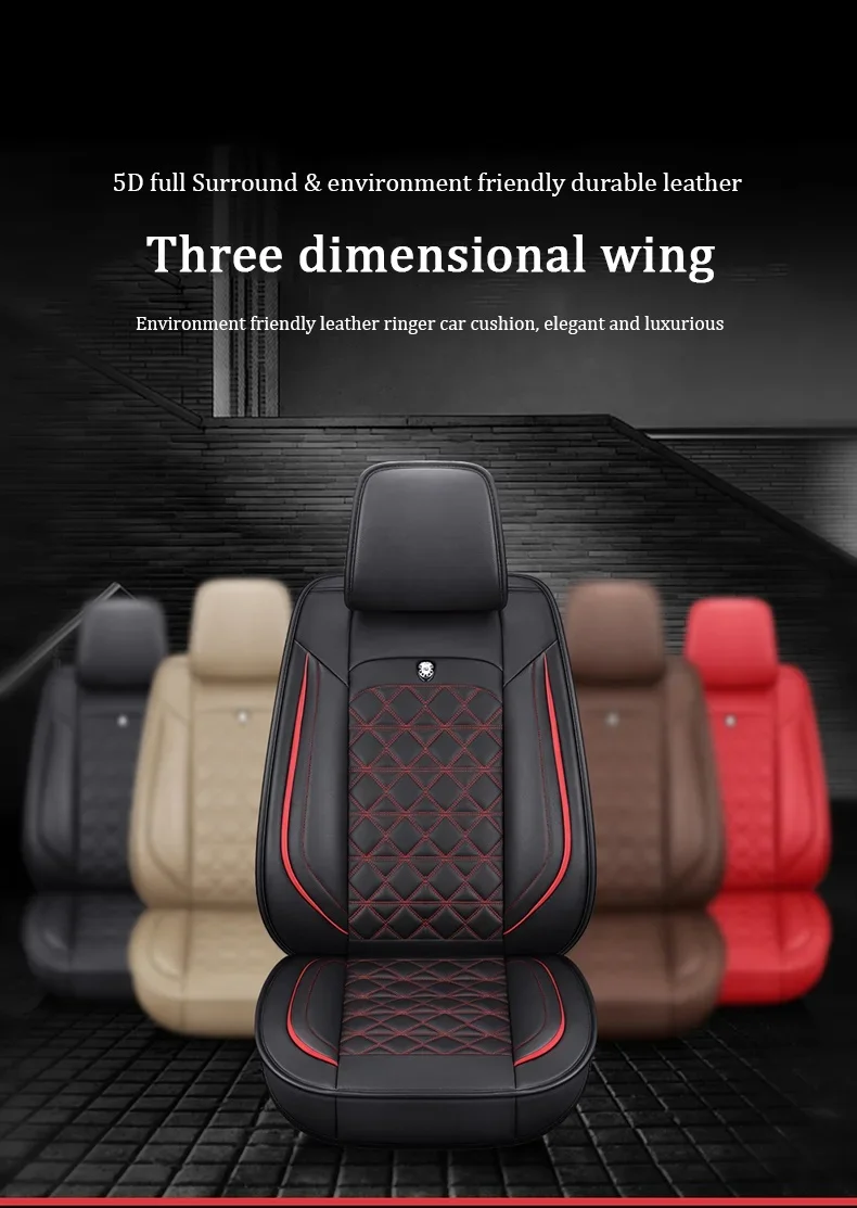 Full Surrounded with Airbag Place Universal Leather Woman Car Seat Covers Red  car accessories