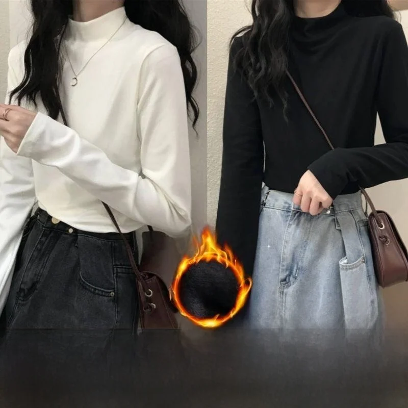 

Thermally Controlled Double-Sided Velvet Slim Fit Long Sve Women's Base irt Warm Inner Wear Top New Sle Versatile Slim...