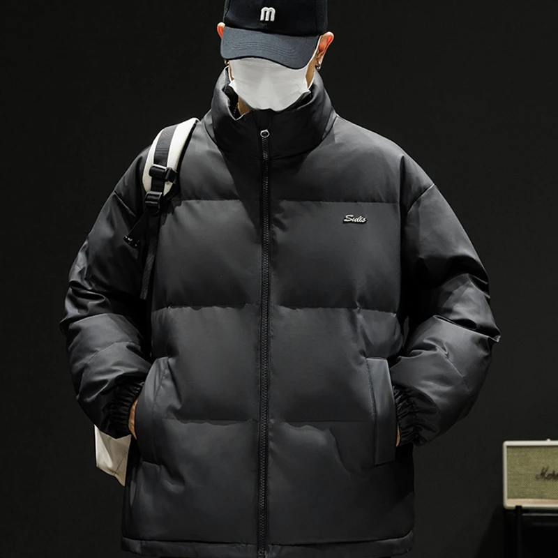 

PU Leather Thickened Warm Short Cotton Padded Jacket For Men Autumn Winter New Stand Collar Loose Trendy Warm Coat Men AU-231