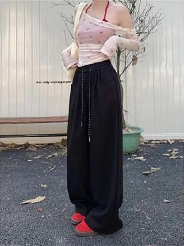 بنطال ذو قصة أرجل واسعة كبير الحجم للنساء شتوي بسيط فضفاض مناسب للتنقل اليومي مبطن بالصوف مريح مريح وبسيط #5