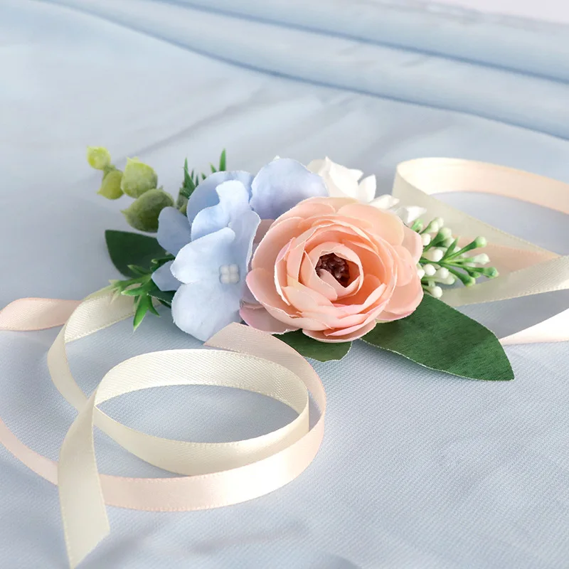 Wedding Boutonniere Bride Wrist Corsage Silk Rose Bridesmaid Wrist Flower Girl Bracelet Sister Corsage Men Brooch Flowers