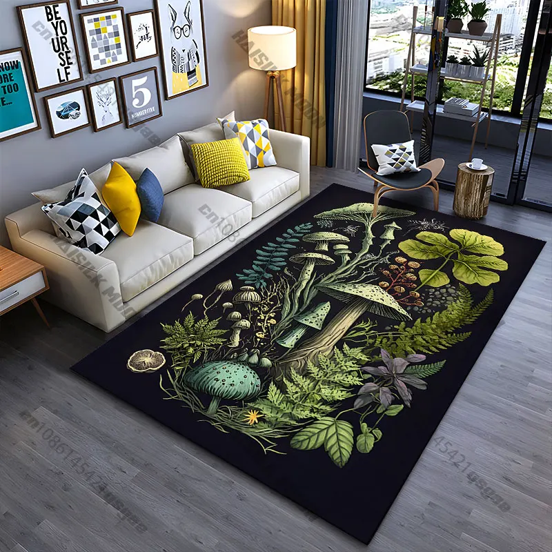 Nature fungi plants and insects carpet Yoga living room room decor children's crawling mat doormat area rug games mat