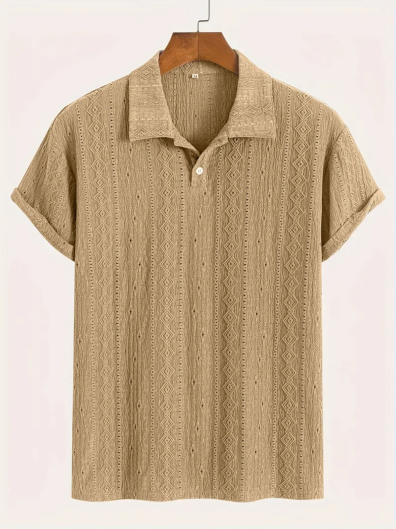 Men's Knitted Shirt Hollow embroidery Casual short sleeves Button collar Outdoor beach clothes summer clothes popular
