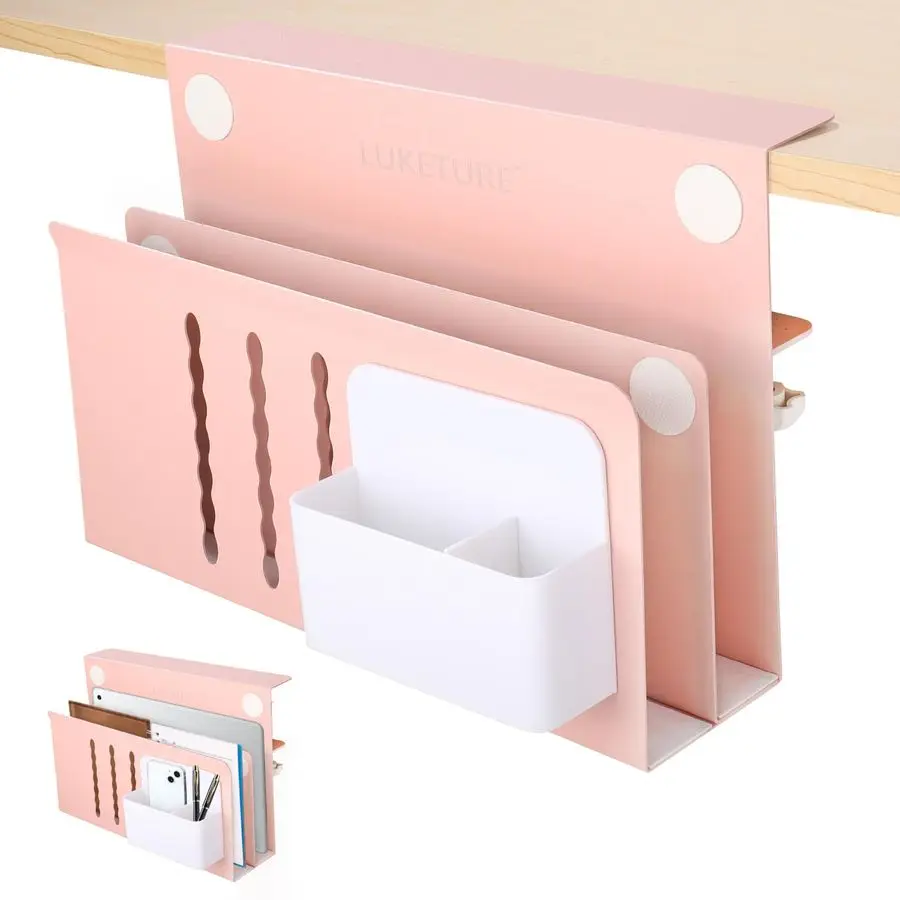 

Настольный органайзер для хранения, 2-уровневый стальной подвесной органайзер, настольный органайзер без сверления, держатель для ноутбука, с держателем для ручек, подвесная полка для стола