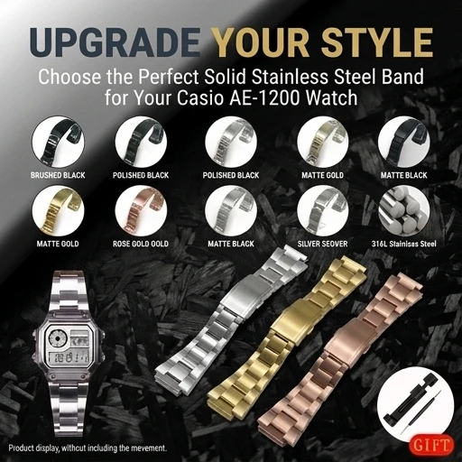316L SS Watch Case Royale Mod For AE1200 AE1300 WS1600 Watch Solid Band K1 Mineral Glass WR100M Multiple Style Modification