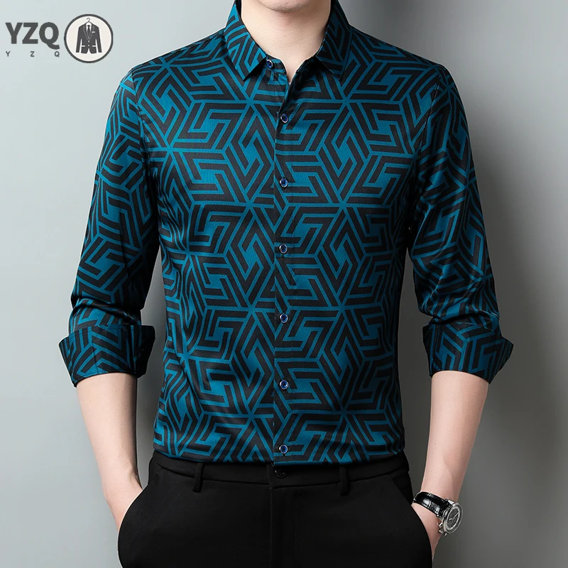 New Men\'s Casual Printed Long Sleeved Lapel Shirt for Spring and Autumn Fashion Comfortable Wrinkle Free Top Without Ironing