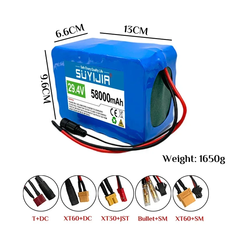 2024 New 18650 7S5P 24V E-Bike Battery 29.4V 58000mAh Li-Ion Batteries Pack Built-in Smart BMS for Unicycle Scooter Wheel Chair