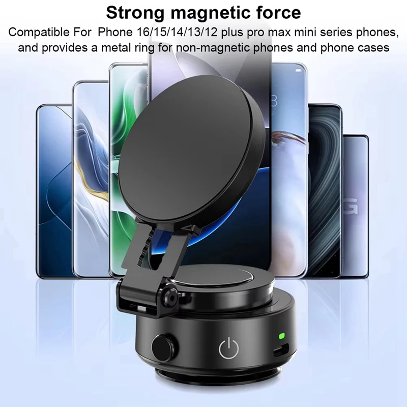 CJSD-For Magsafe Magnetic Vacuum Car Phone Holder 360° Rotatable Folding Intelligent Car Mount Magnetic Car Stable Holder