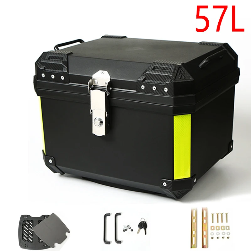 

57L Large Capacity of Motorcycles Storage Box. Aluminum Motorcycle Trunk for Travel, Equipped with a Base Plate, Backrest