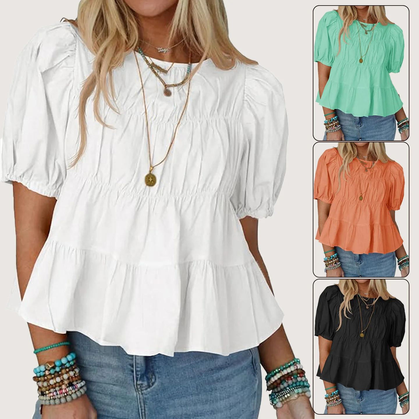 

Voluminous Blouse Dollish Feminine ShortSleeve Blouse Comfortable Aline Pleated Blouse Fashionable Ruffled Breathable SummerTop