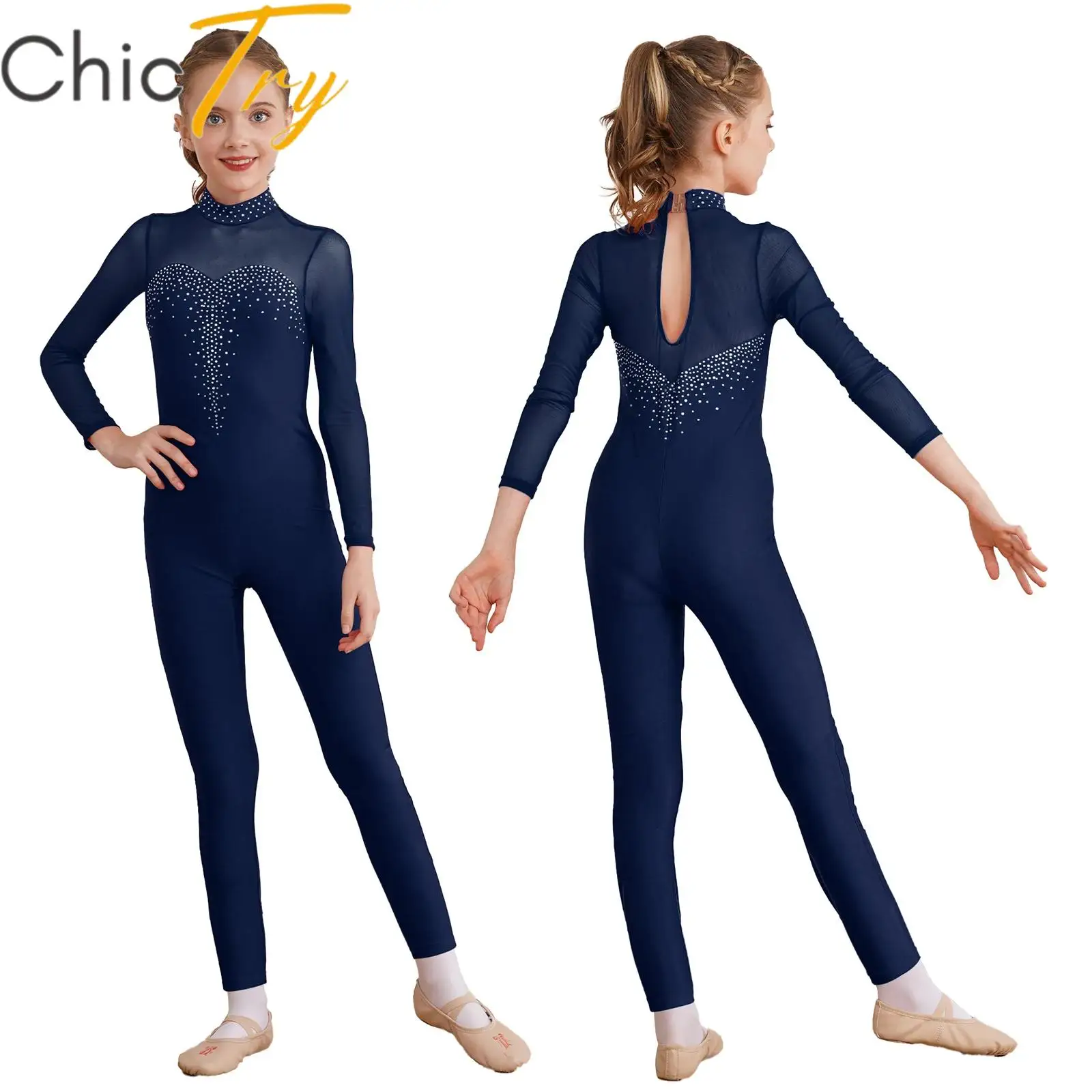 Kids Girls Ballet Leotard Jazz Dance Bodysuit Rhythmic Gymnastics Stage Wear Performance Costume Girls Figure Skating Unitard