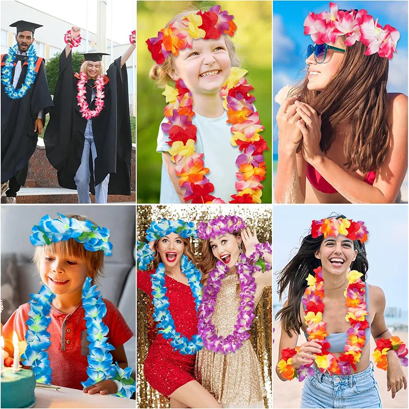 4Pcs Hawaiian Leis Garland with Bracelets For Luau Summer Tropical Birthday Party Decoration Artificial Flower Wreath Necklace - view 6